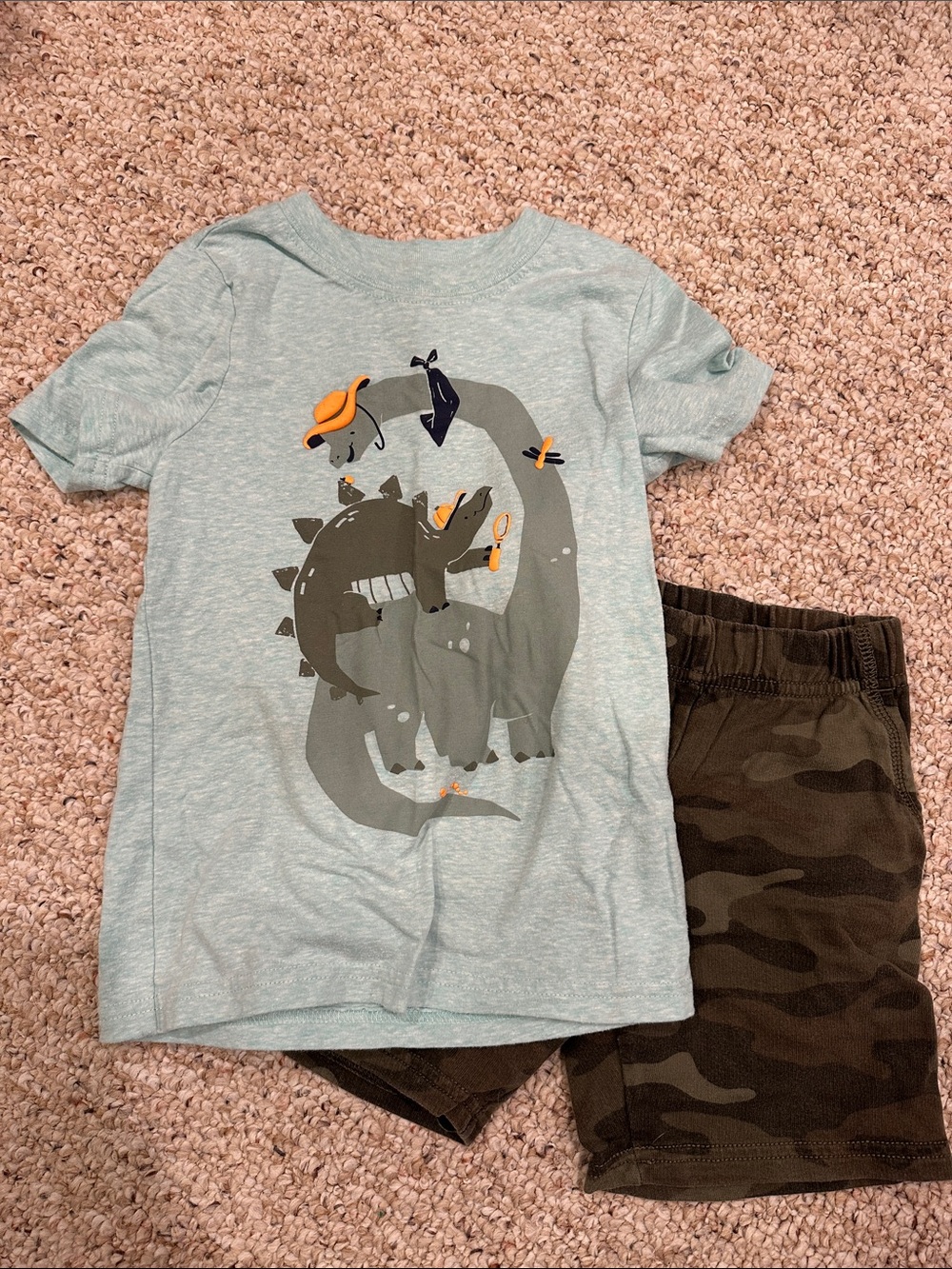 Carter's Light Blue Tee and Olive Green Camo Shorts Kids Matching Set